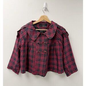 Aquarius plaid jacket red black checkered silk cropped double-breasted XS/S